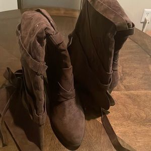 Brown thigh high boots